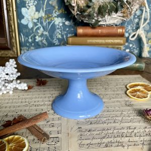 Sarreguemines ブルーのヴィンテージ脚付きコンポート